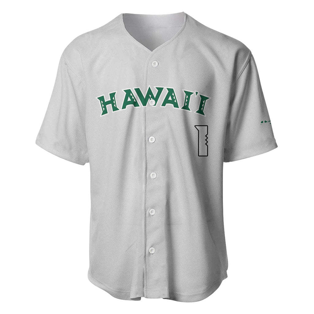 Light gray baseball jersey, V-neck button front, Hawaii graphic