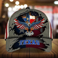Eagle and TEXAS graphic baseball cap, gray with blue TEXAS front patch