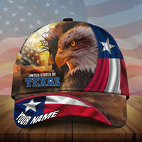 Personalized Texas 3D printed cap with eagle face and red white blue star graphics