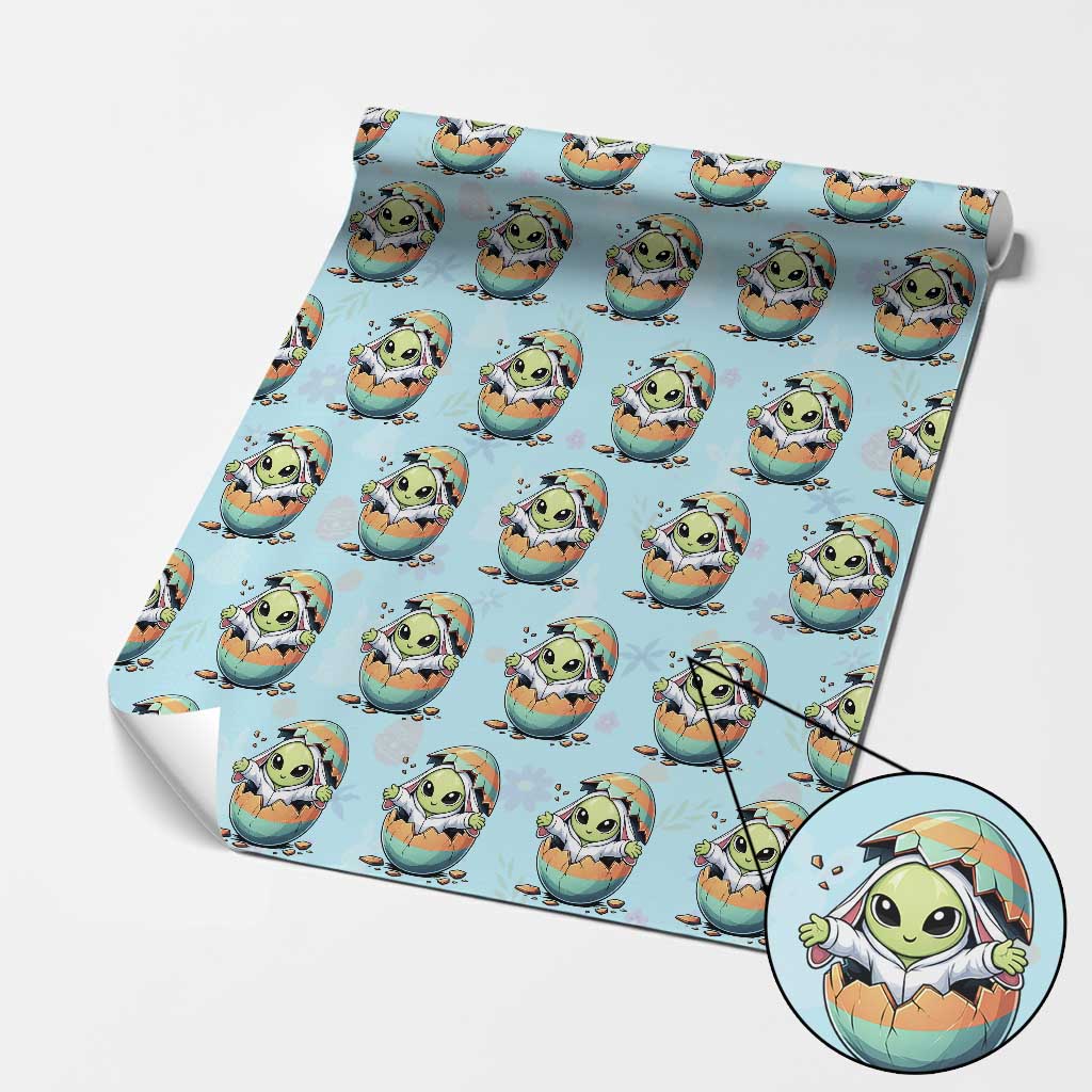 Funny Alien Bunny Ears Easter Wrapping Paper Roll Extraterrestrial Gift