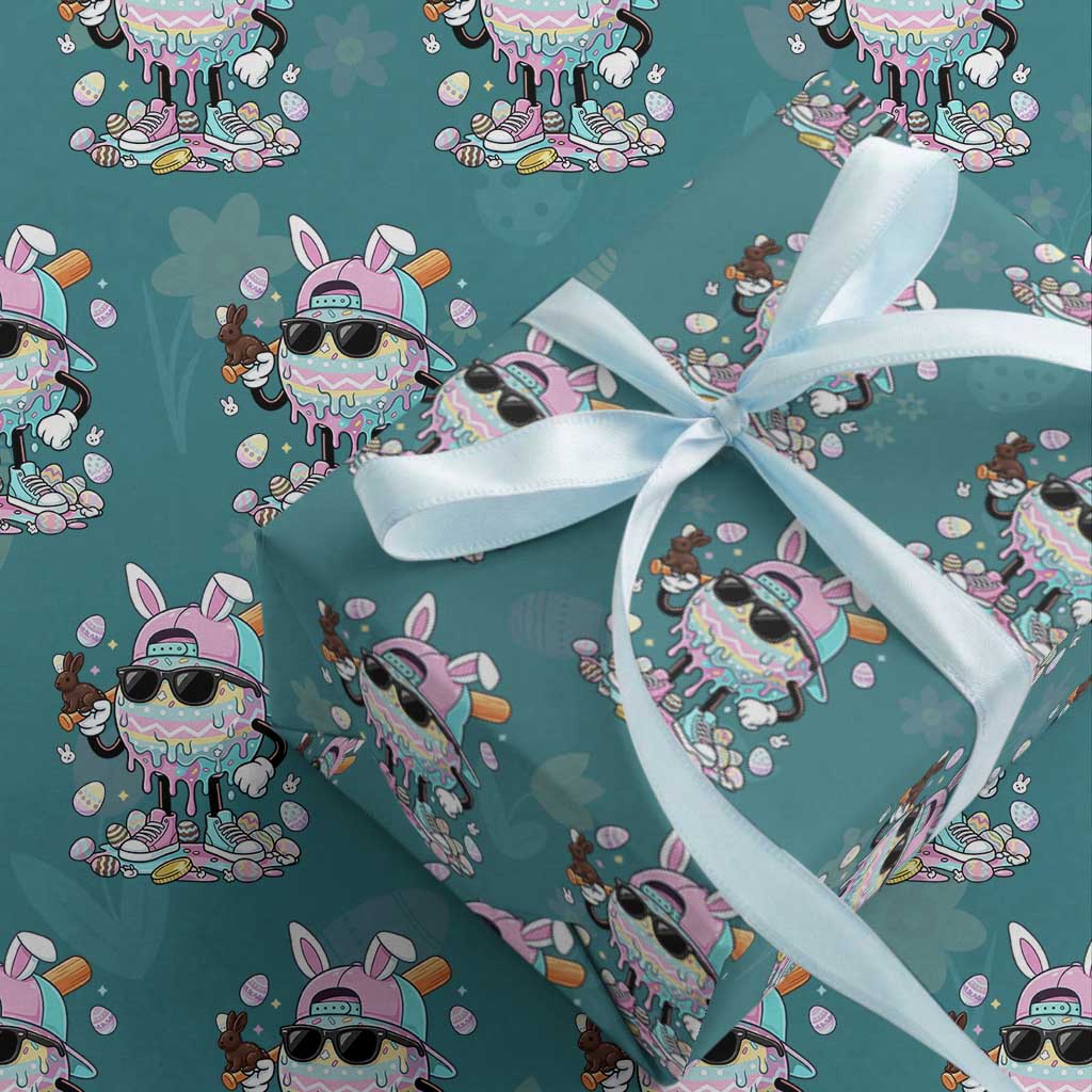 Funny Baseball Easter Wrapping Paper Roll Drip Ice Cream Bunny Easter