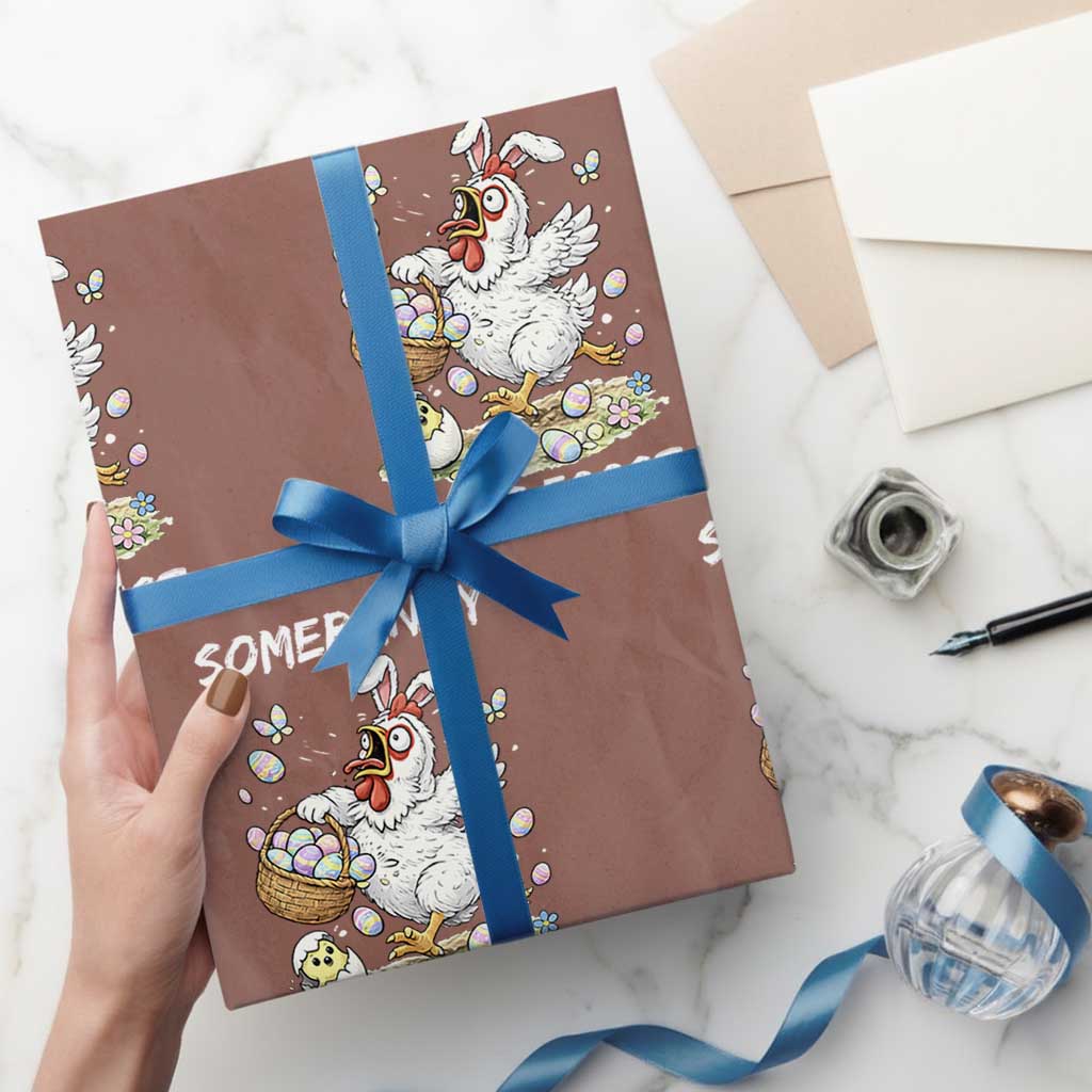 Funny Easter Chicken Bunny Ears Wrapping Paper Roll Somebunny Needs Eggs