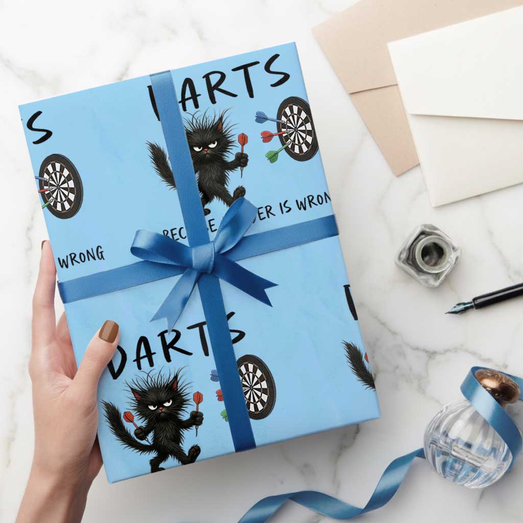 Funny Grumpy Cat Dart Player Wrapping Paper Roll Because Murder Is Wrong Pub Game Gift - Wonder Print Shop