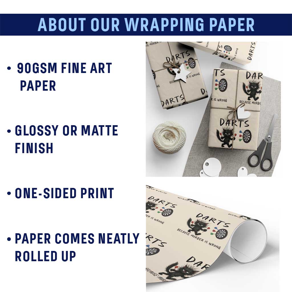 Funny Grumpy Cat Dart Player Wrapping Paper Roll Because Murder Is Wrong Pub Game Gift - Wonder Print Shop