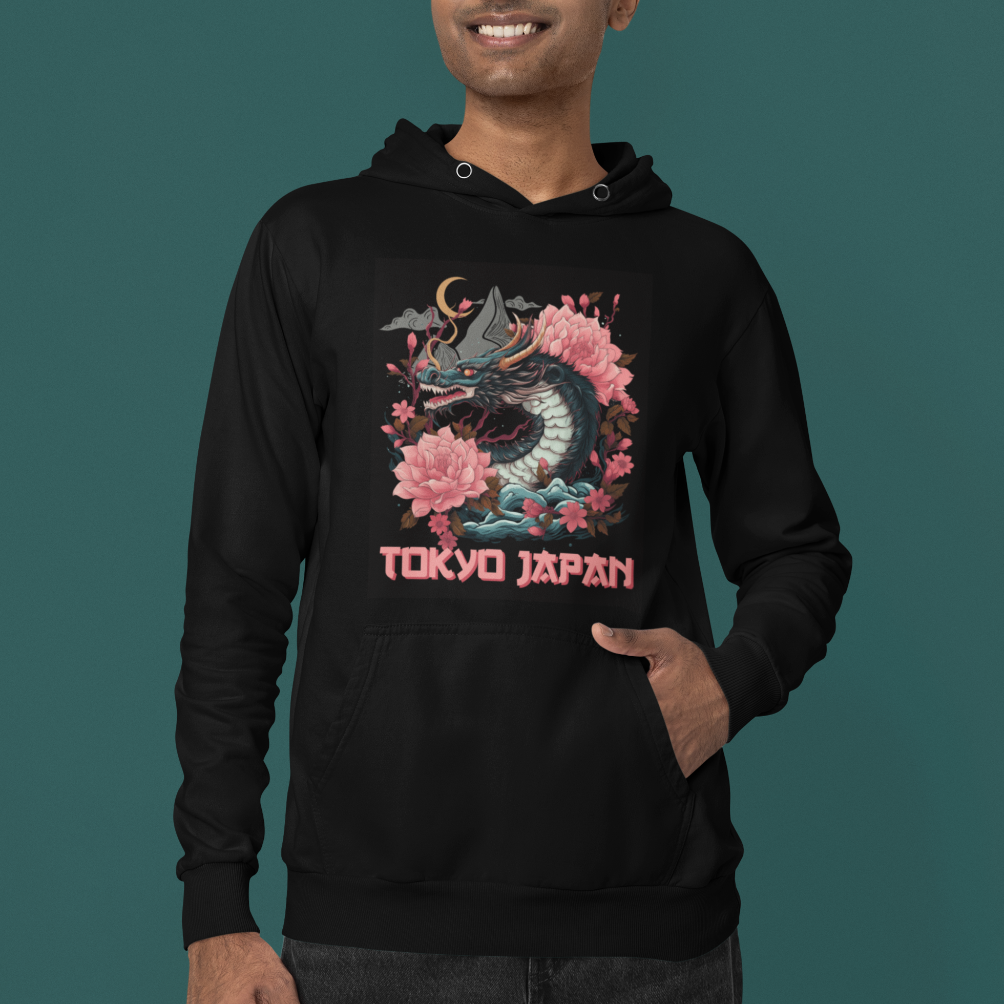 Tokyo Japan Dragon Hoodie Asian Inspired Retro Aesthetic Sakura Japanese Cherry Blossoms - Wonder Print Shop