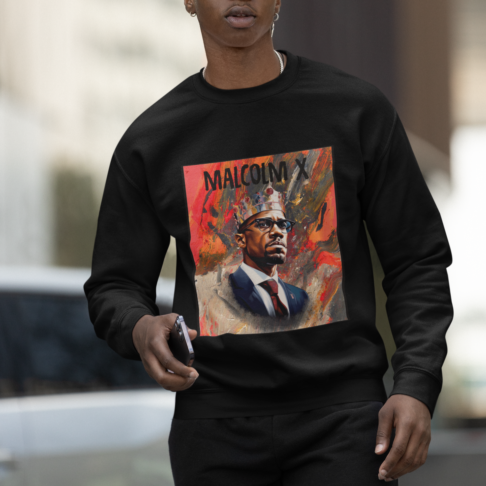 Malcolm X Sweatshirt King Hip Hop Aesthetic Art Black History Month - Wonder Print Shop