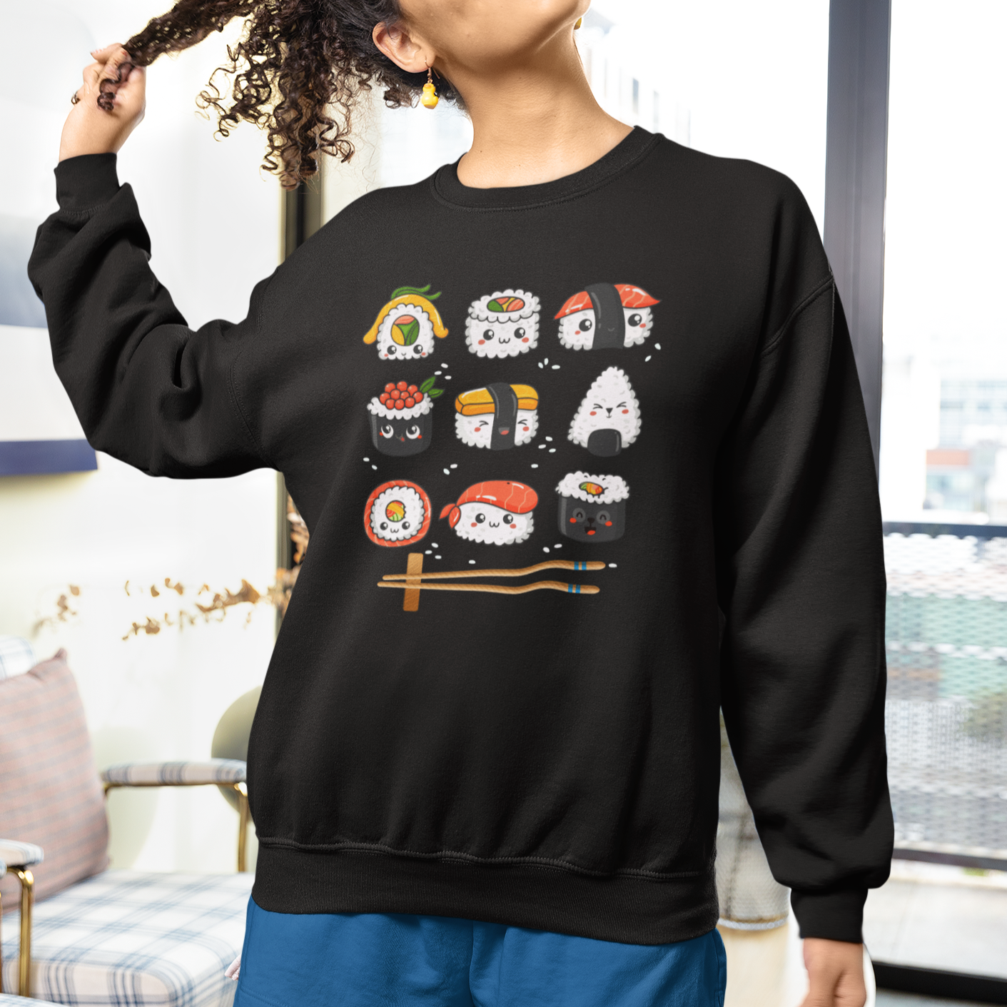 Kawaii Sushi Set Japanese Food Lover Anime Manga Rice Sweatshirt - Wonder Print Shop