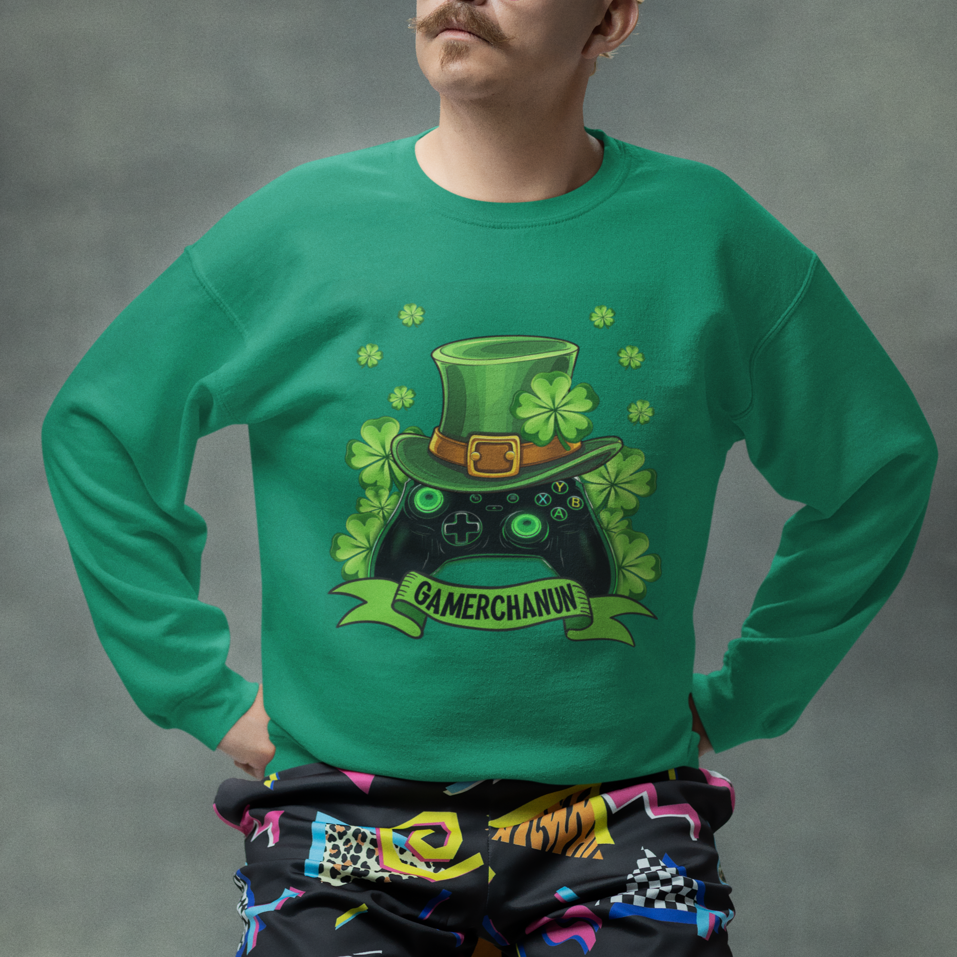 St. Patrick's Day Sweatshirt Gamerchaun Video Game Funny Lucky Gamer - Wonder Print Shop