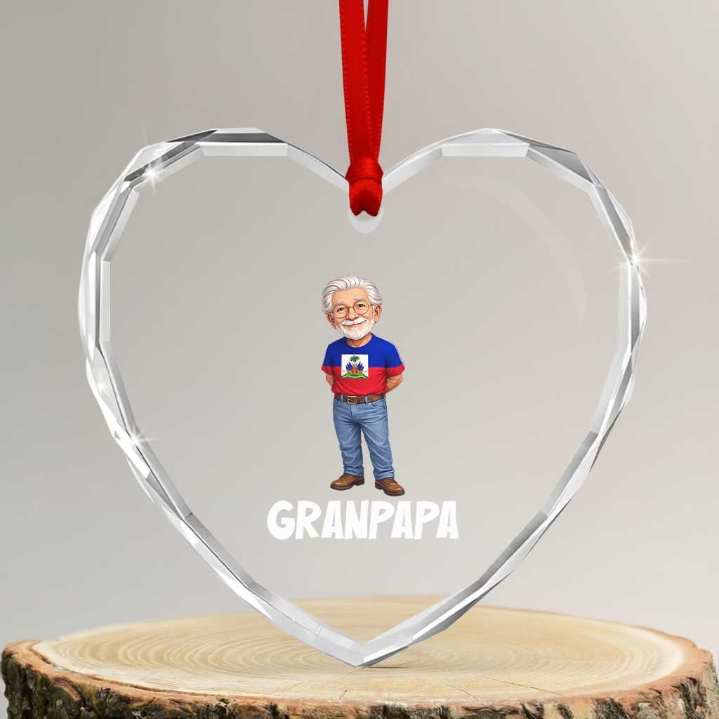 Granpapa Haitian Creole Grandpa Pride Heart Crystal Glass Ornament Grandfather Hispanic Haiti Heritage Father's Day