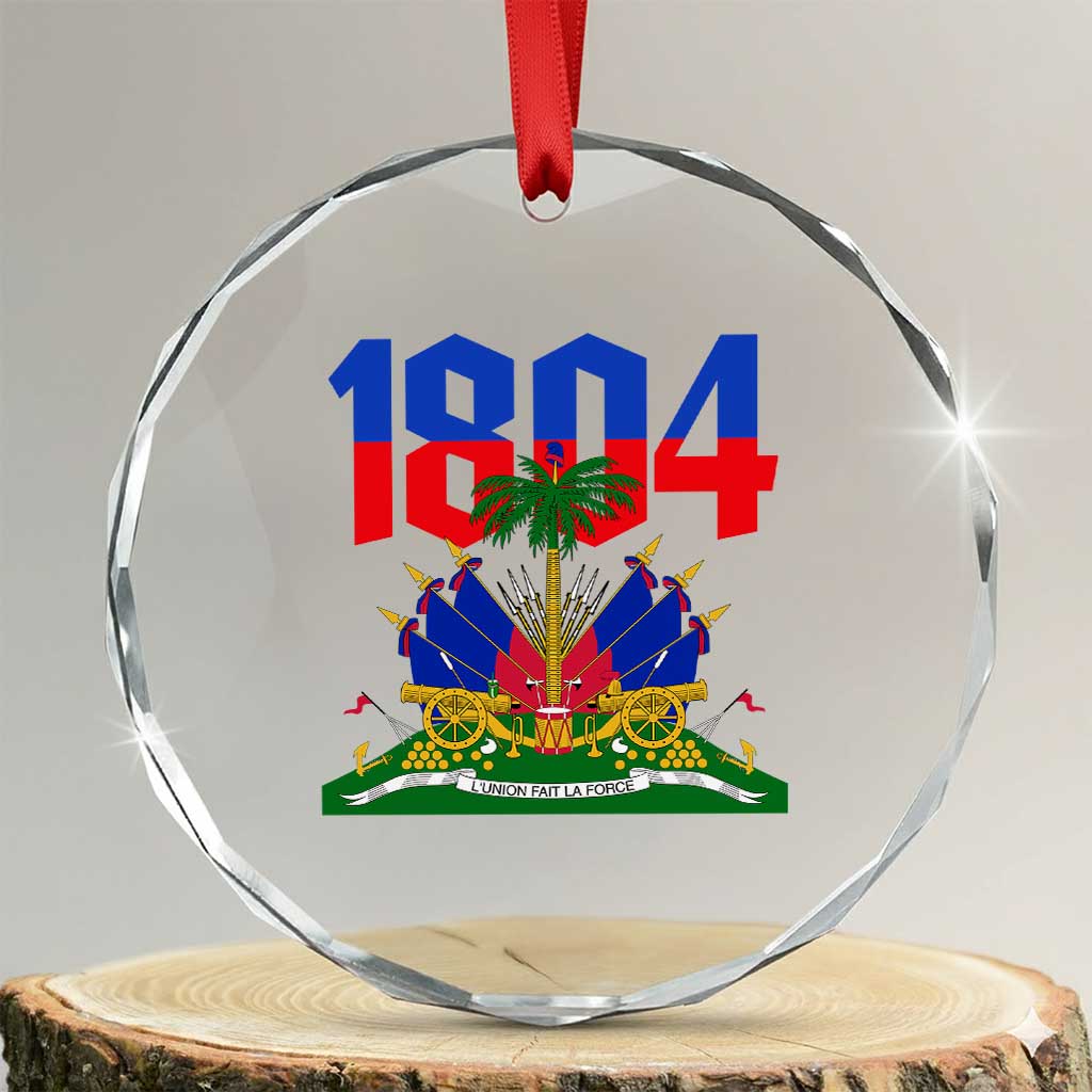 Haiti 1804 Independence Year Graphic Crystal Glass Ornament Haitian Pride Coat of Arms National Heritage