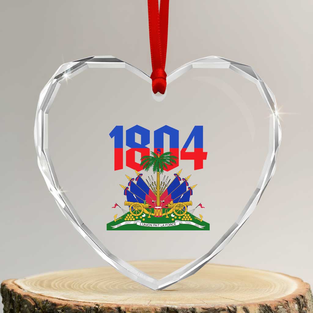 Haiti 1804 Independence Year Graphic Heart Crystal Glass Ornament Haitian Pride Coat of Arms National Heritage