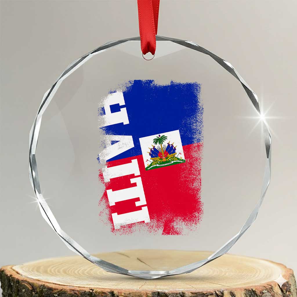 Haiti Flag Distressed Flag Graphic Crystal Glass Ornament Haitian Heritage Pride