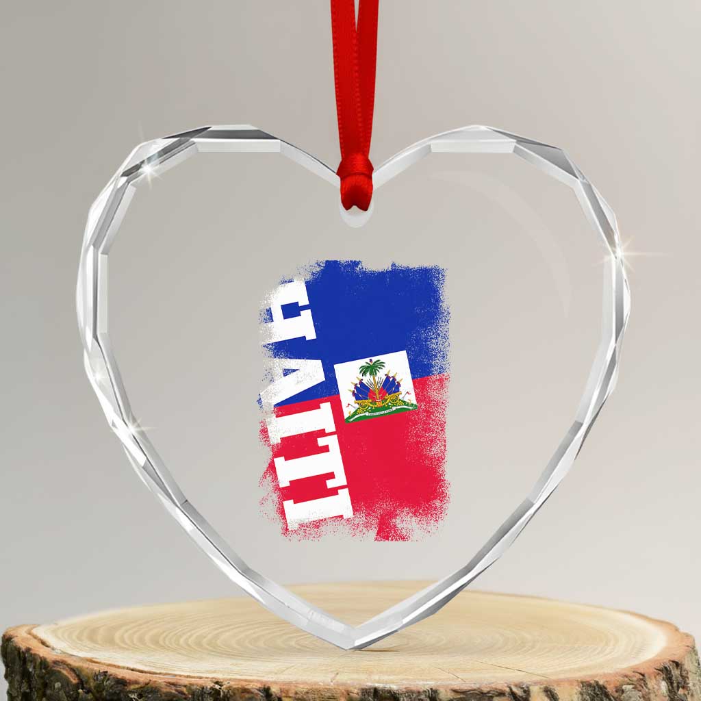 Haiti Flag Distressed Flag Graphic Heart Crystal Glass Ornament Haitian Heritage Pride