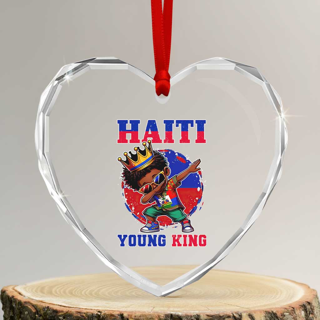 Haiti Young King Dabbing Boy Kids Graphic Heart Crystal Glass Ornament Haitian Heritage Pride