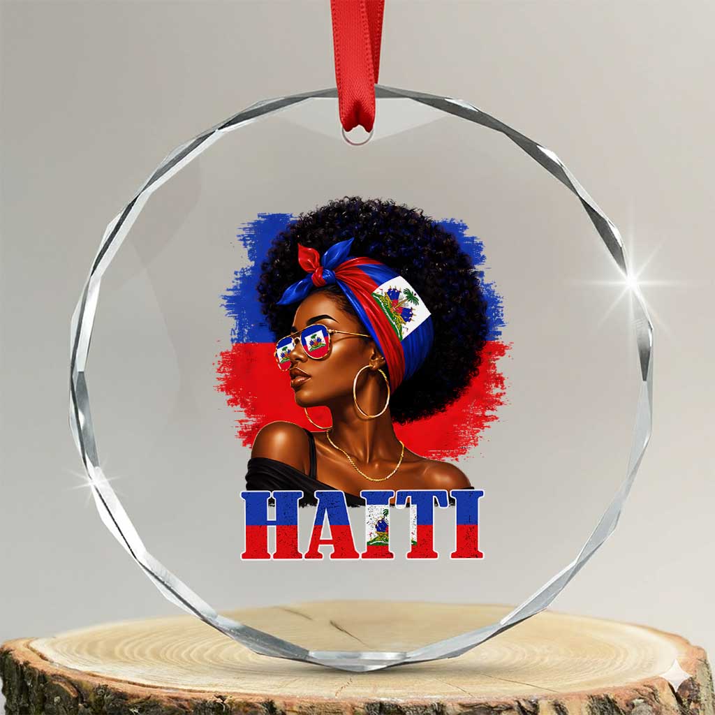Haitian Queen Afro Melanin Graphic Crystal Glass Ornament Haiti Flag Heritage Pride