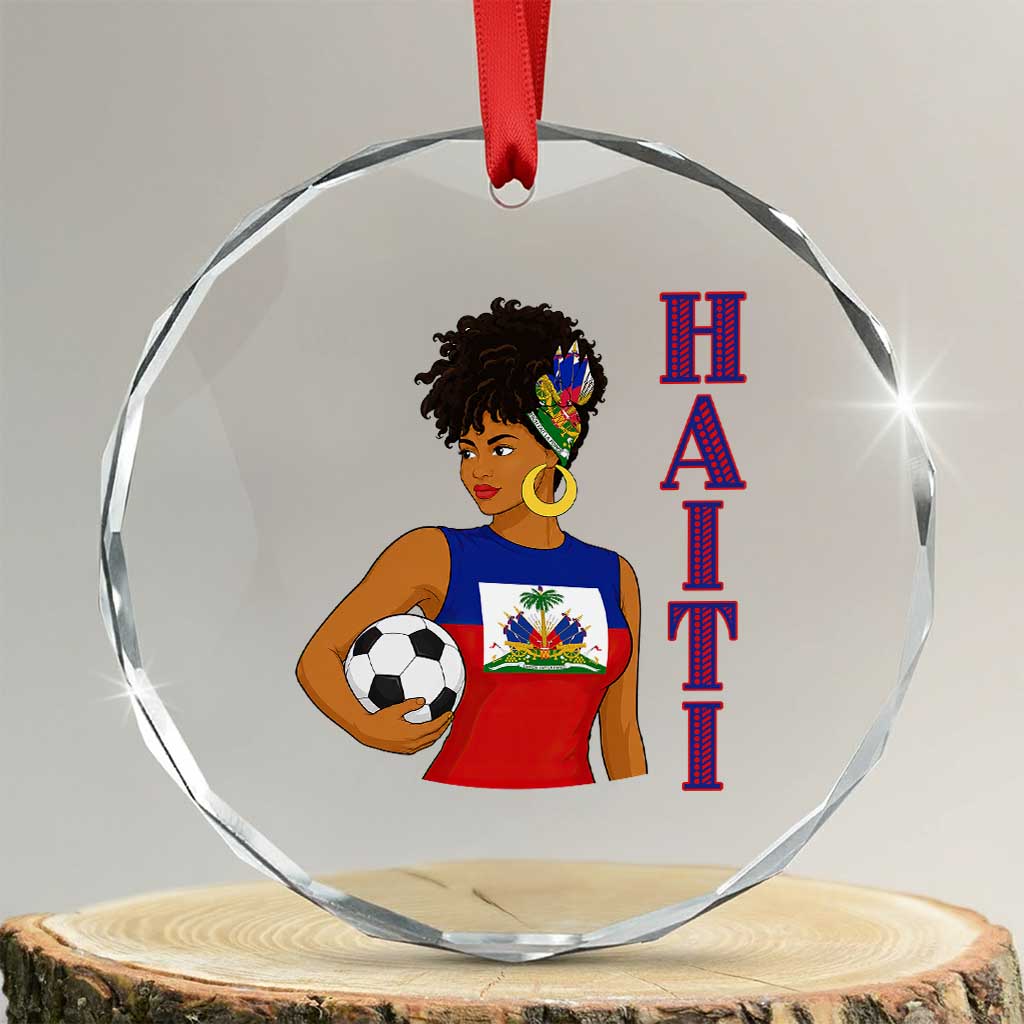 Haitian Soccer Fan Girl Crystal Glass Ornament Ayiti Heritage Pride Football Lover