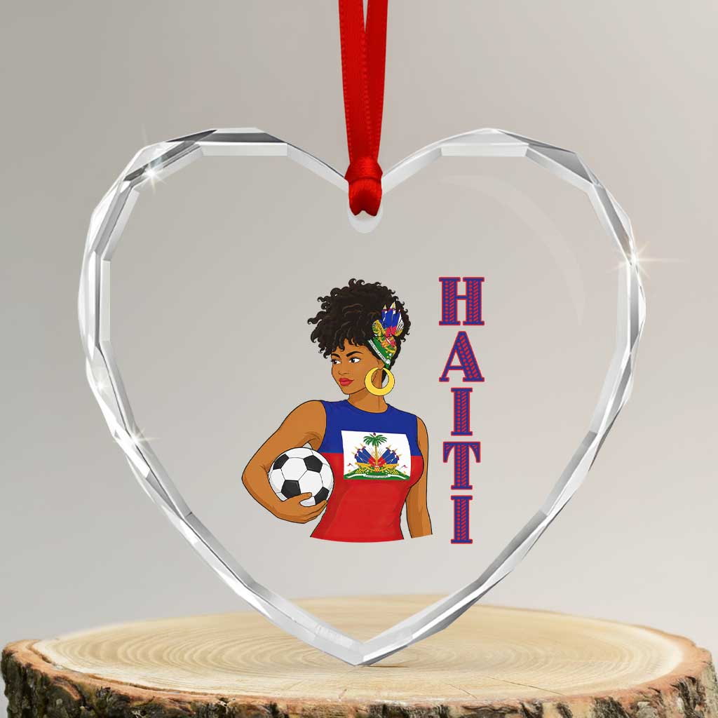 Haitian Soccer Fan Girl Heart Crystal Glass Ornament Ayiti Heritage Pride Football Lover