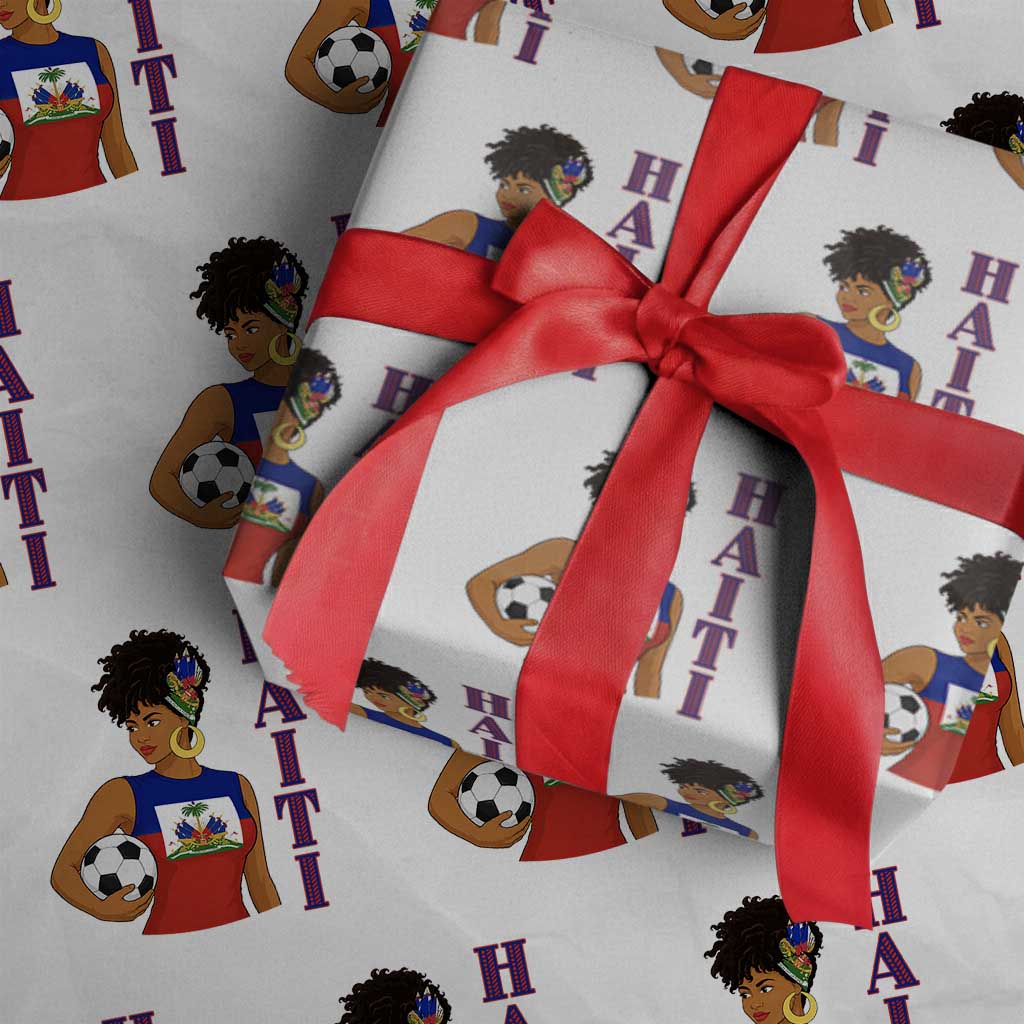 Haitian Soccer Fan Girl Wrapping Paper Roll Ayiti Heritage Pride Football Lover