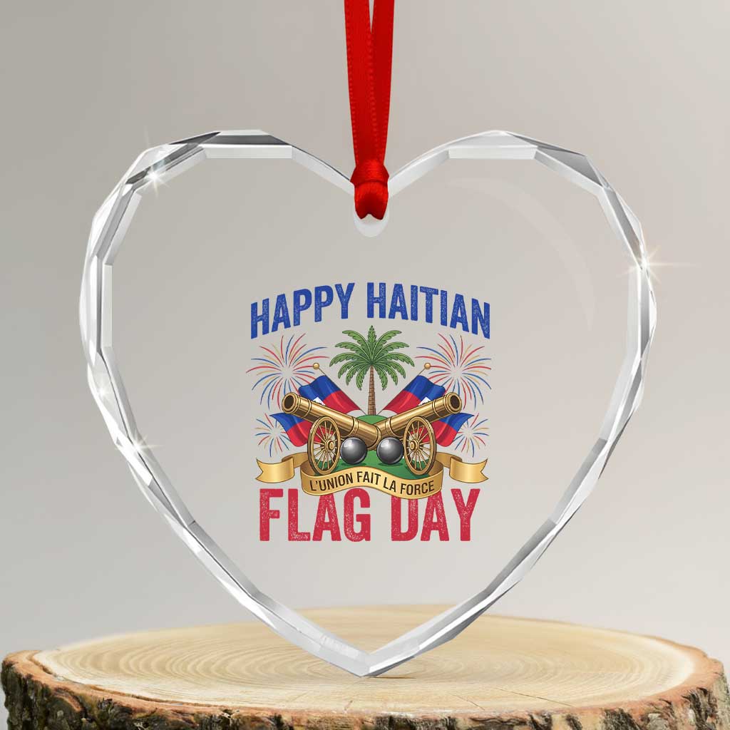 Happy Haitian Flag Day Celebration Graphic Heart Crystal Glass Ornament May 18 National Pride Haiti Heritage