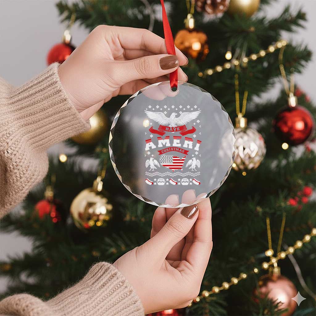 Have Ameri-Xmas USA Patriotic Eagle Xmas Crystal Glass Ornament TS09