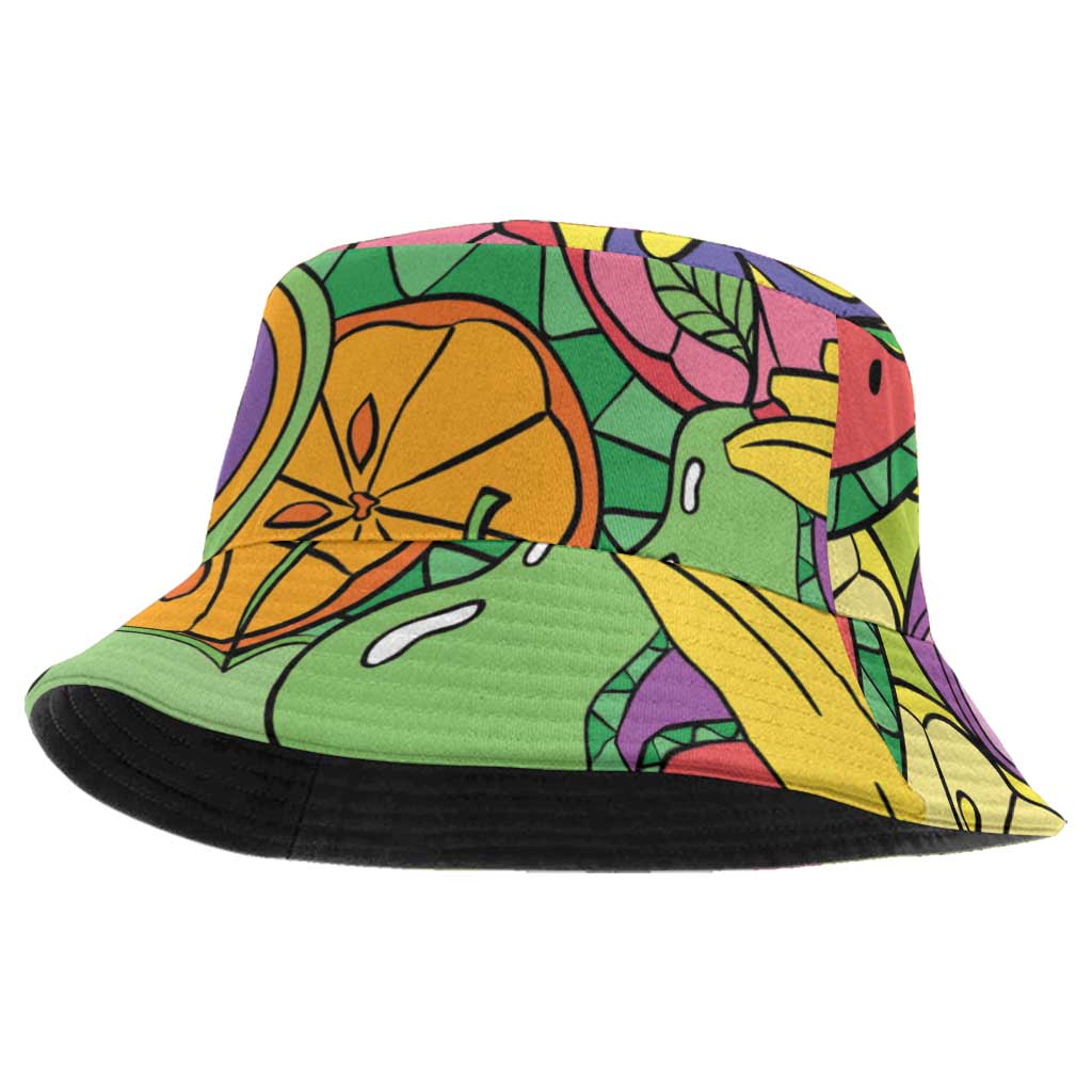 Hawaii Fruits Hippie Style Bucket Hat Vibrant Colorful