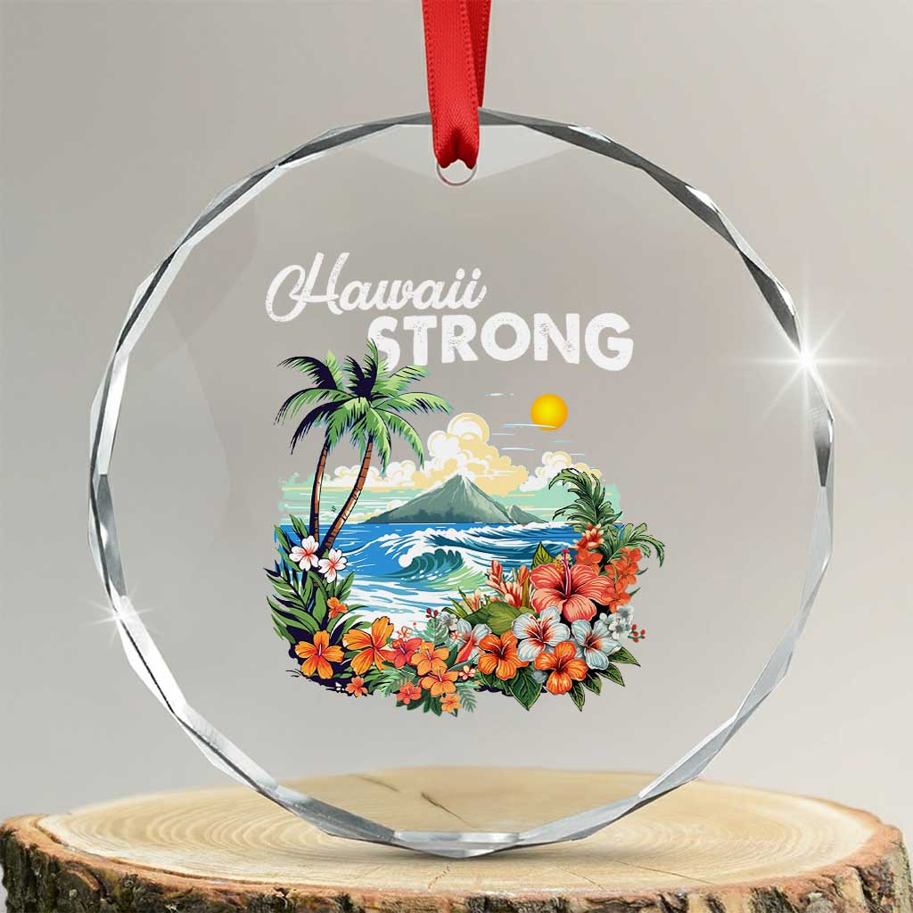 Hawaii Strong Hawaiian Islands Support Crystal Glass Ornament Sunset Tropical Hibiscus Flowers
