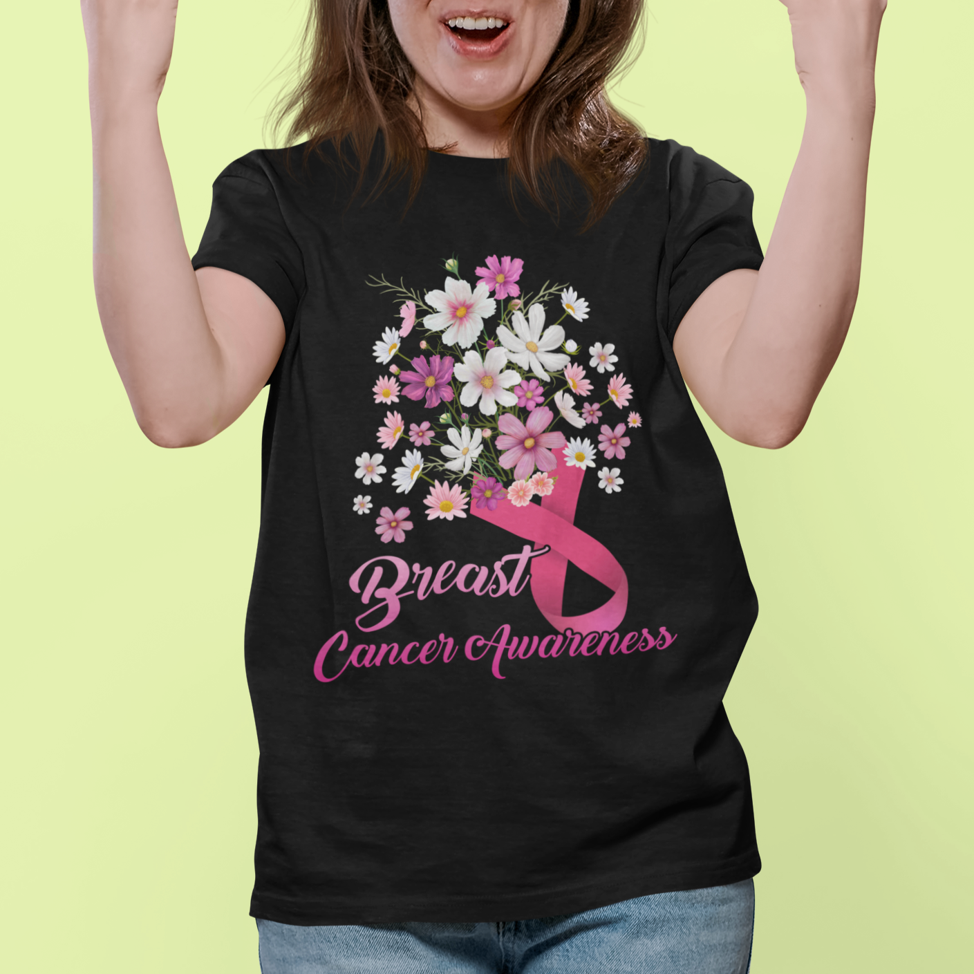 Breast Cancer Awareness T Shirt Pink Ribbon Flower Bouquet Supoprt Women Breast Cancer Warrior - Wonder Print Shop