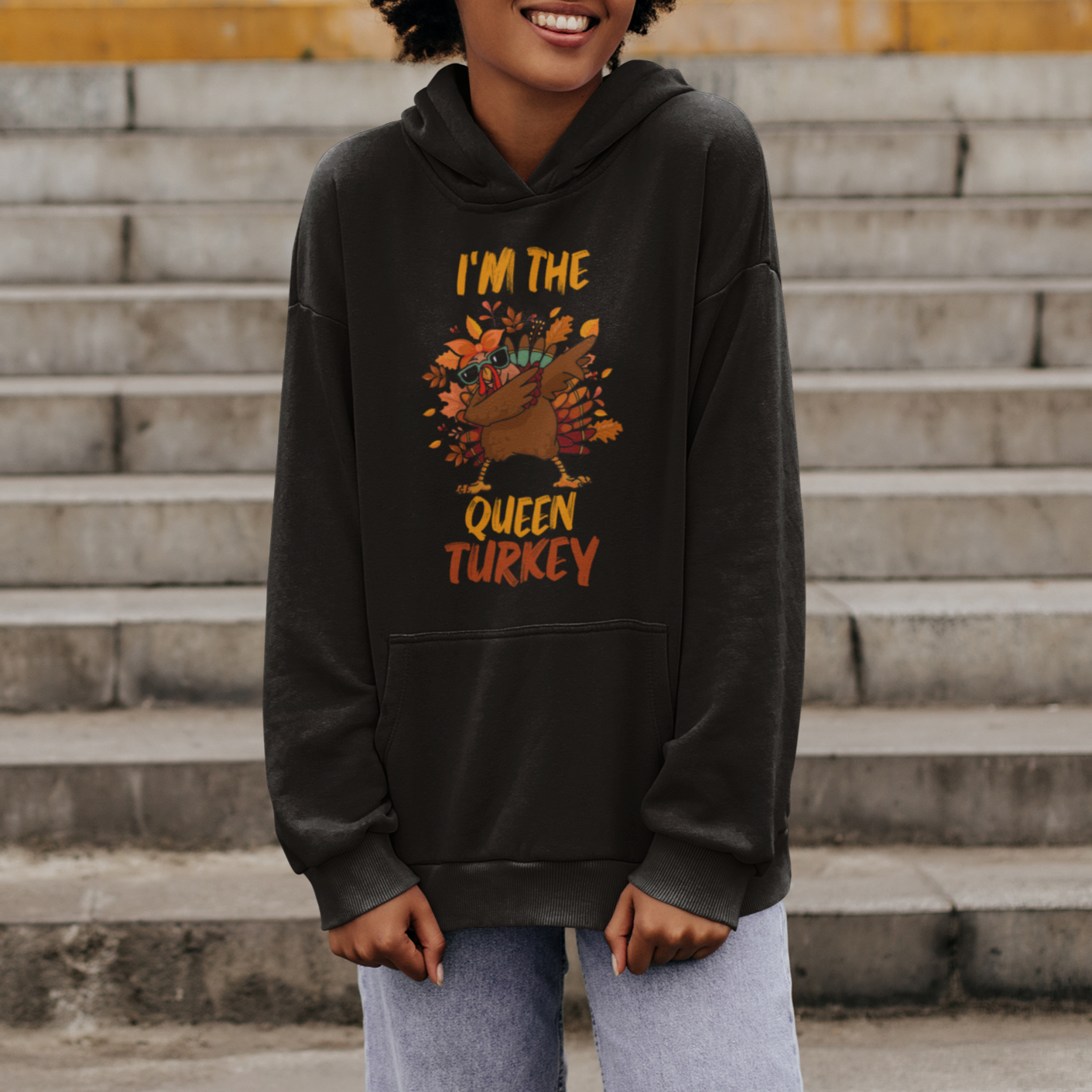 I'm The Queen Turkey Dabbing Fall Thanksgiving Hoodie - Wonder Print Shop