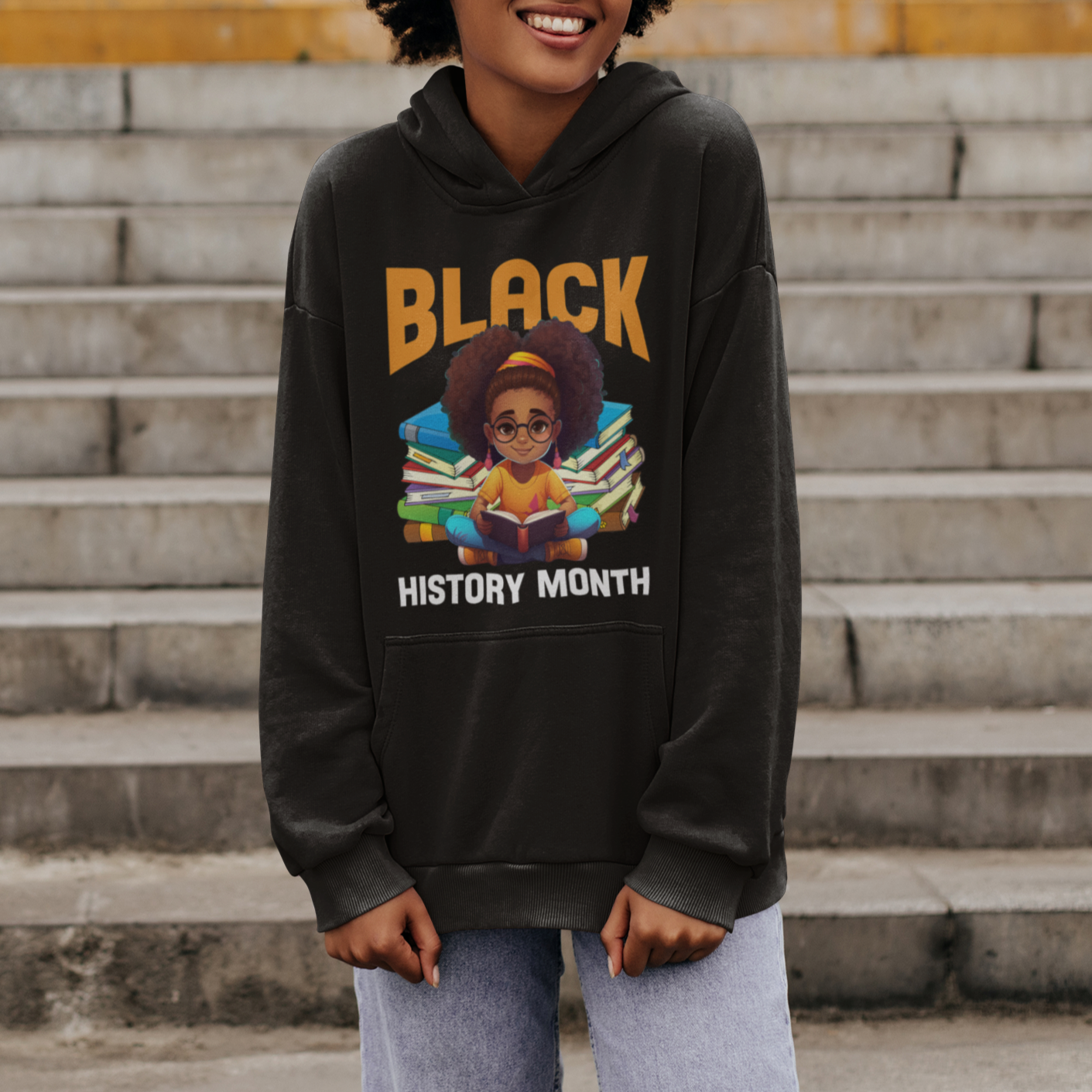 Black History Month Hoodie Girl Reading Book African Pride Melanin - Wonder Print Shop