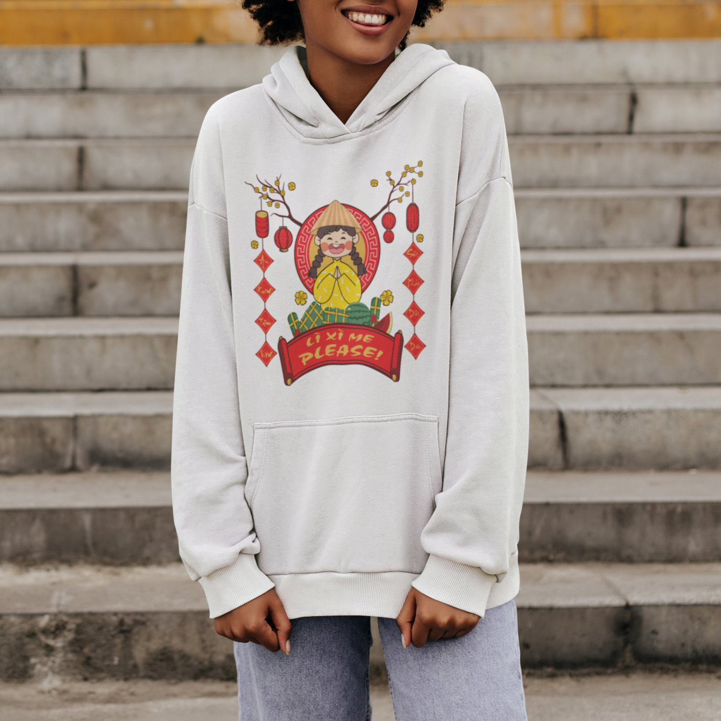 Vietnamese Lunar New Year Hoodie Li Xi Me Please Cute Girl Tet Traditional Vietnam Food - Wonder Print Shop