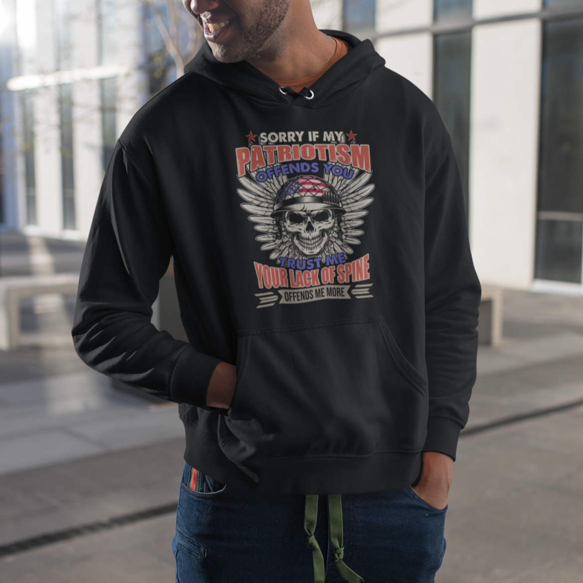 Hoodie Sorry If My Patriotism Offends You Veteran Patriots Skull - Wonder Print Shop