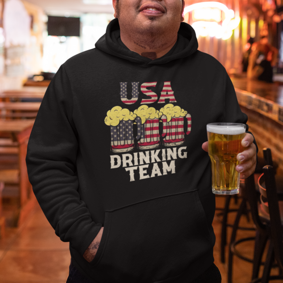 Beer Lover Hoodie USA Drinking Team US Flag Retro Funny Drinking Beer Lover - Wonder Print Shop