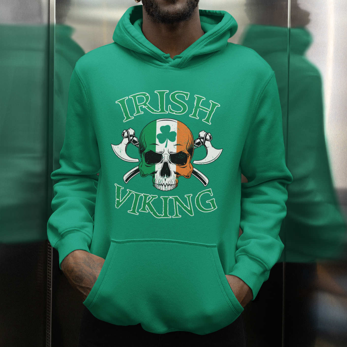 St. Patrick's Day Hoodie Irish Viking Skull Lucky Shamrocks Ireland Flag - Wonder Print Shop