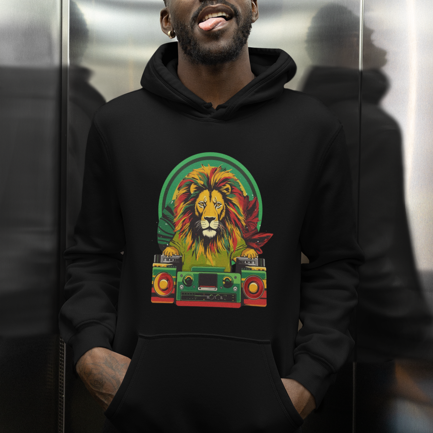 Rasta Reggae Music Headphones Jamaican Pride Lion Boombox Hoodie - Wonder Print Shop