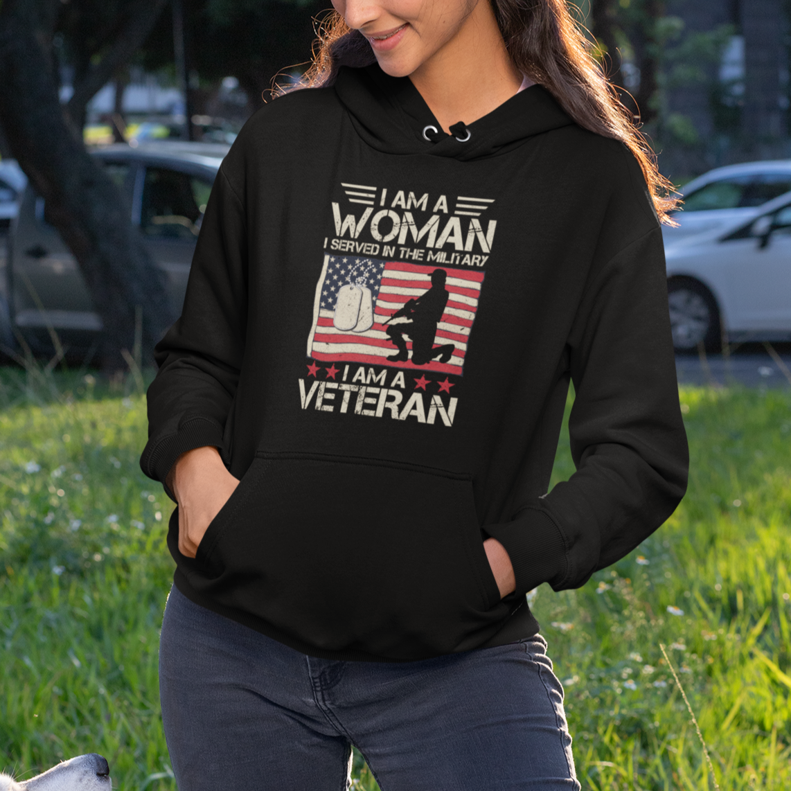 Female Veteran Hoodie I Am A Woman I Served In The Military American Flag Women - Wonder Print Shop