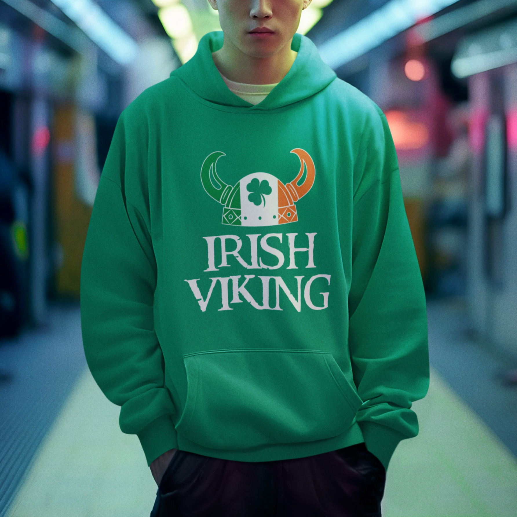 St. Patrick's Day Hoodie Irish Viking Helmet Lucky Shamrocks Ireland Flag - Wonder Print Shop