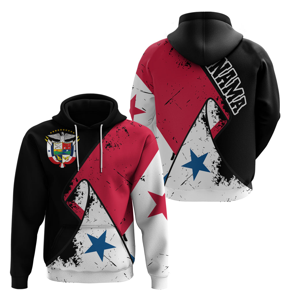 Black pullover hoodie with grunge Panama flag graphic (front & back)