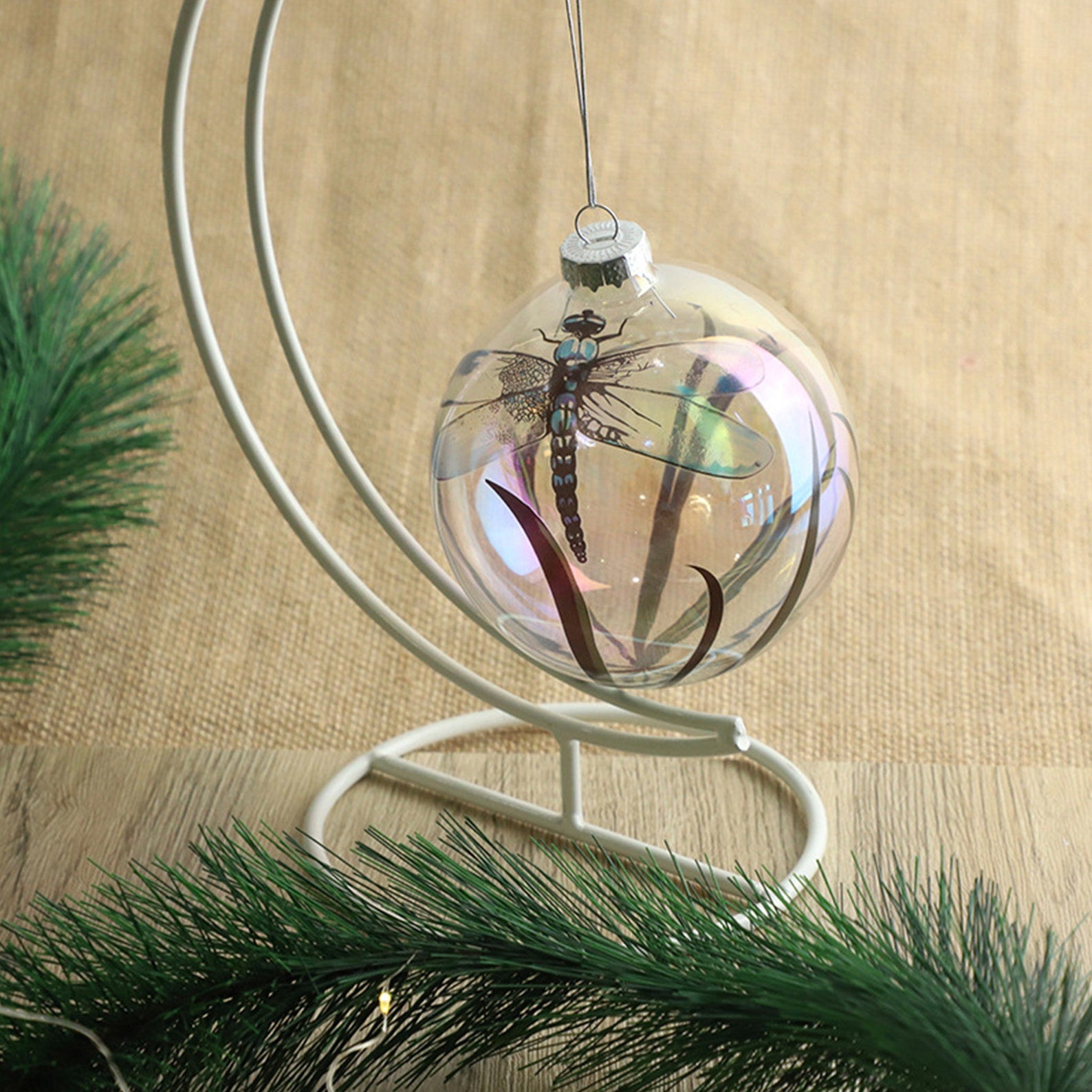 Handmade Glass Dragonfly Bauble Ball, Insect Lover Christmas Ornament, Christmas Tree Decorative Hanging, Gift For Holiday