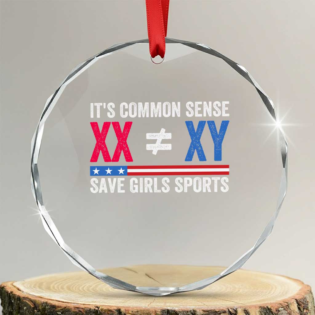 Its Common Sense XX Not Equal XY Crystal Glass Ornament Save Girls Sports Patriotic Title IX Graphic