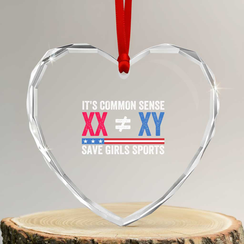 Its Common Sense XX Not Equal XY Heart Crystal Glass Ornament Save Girls Sports Patriotic Title IX Graphic