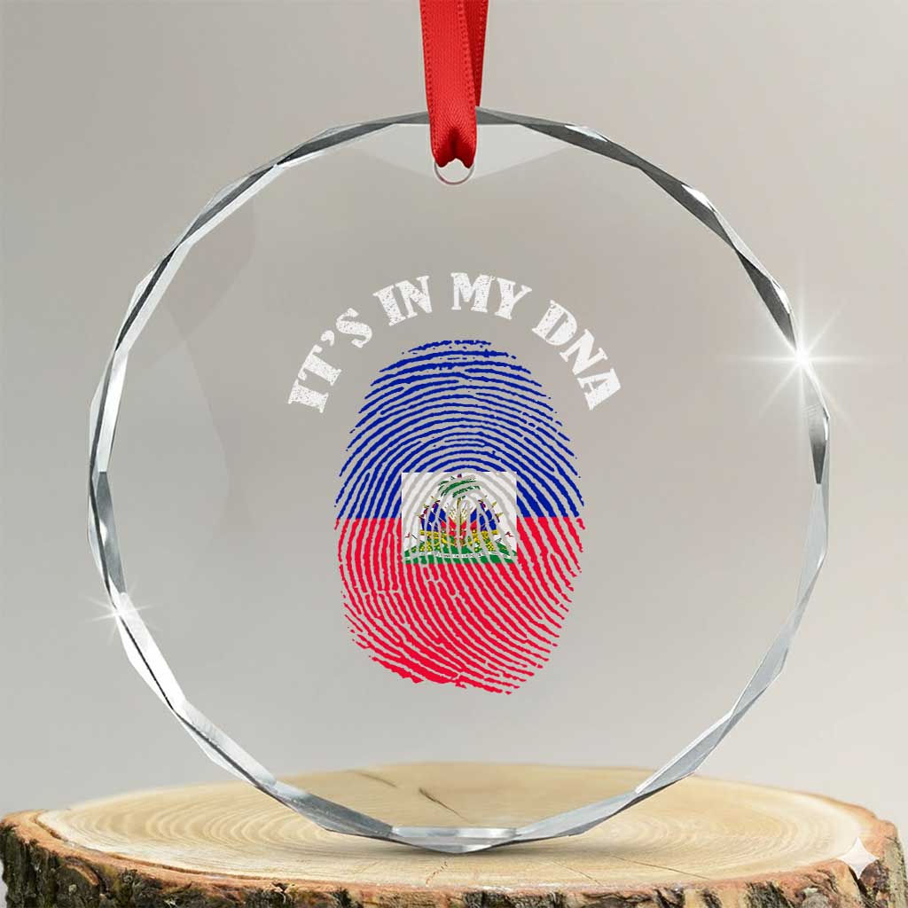 It's In My DNA Haitian Flag Fingerprint Graphic Crystal Glass Ornament Haiti Heritage Pride