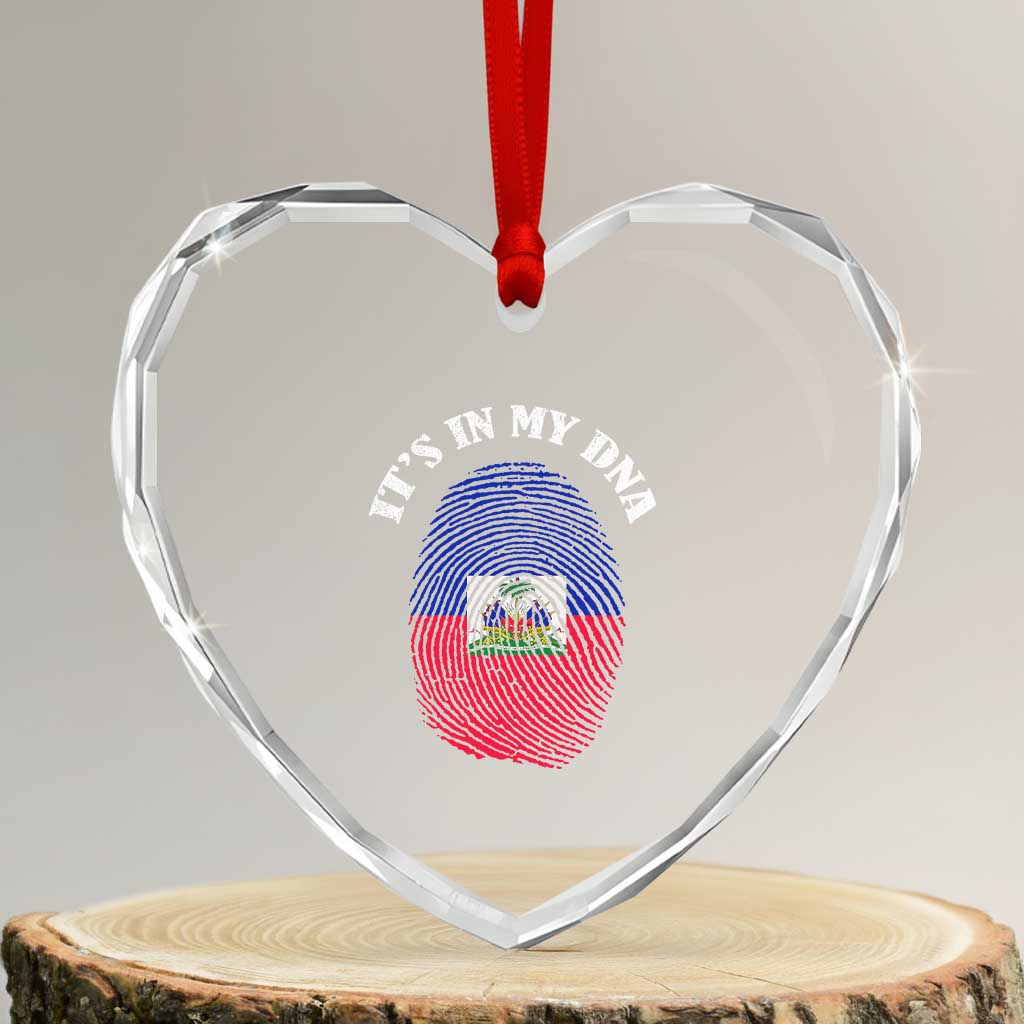 It's In My DNA Haitian Flag Fingerprint Graphic Heart Crystal Glass Ornament Haiti Heritage Pride