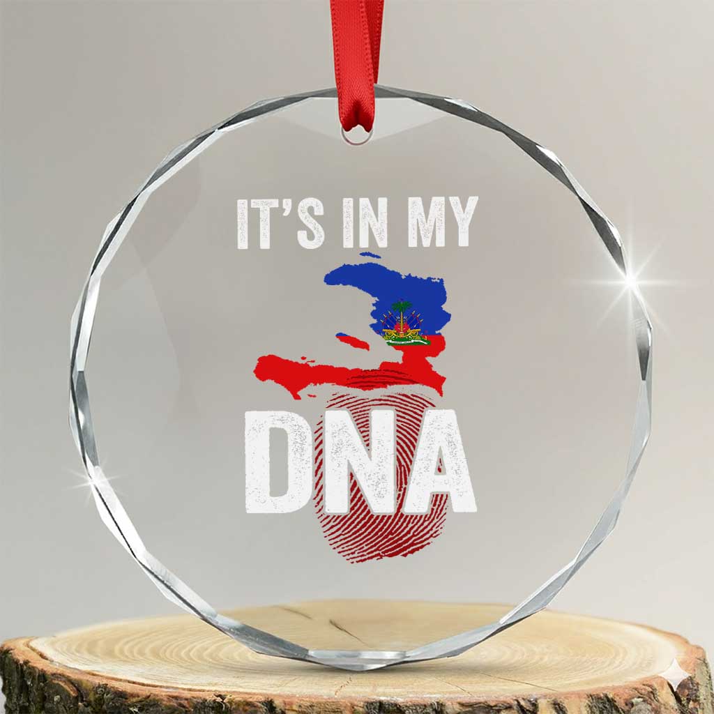 It's In My DNA Haitian Map and Fingerprint Flag Graphic Crystal Glass Ornament Haiti Heritage Pride
