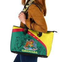 Brown leather trim zip-top tote bag with Grenada coat of arms and floral print