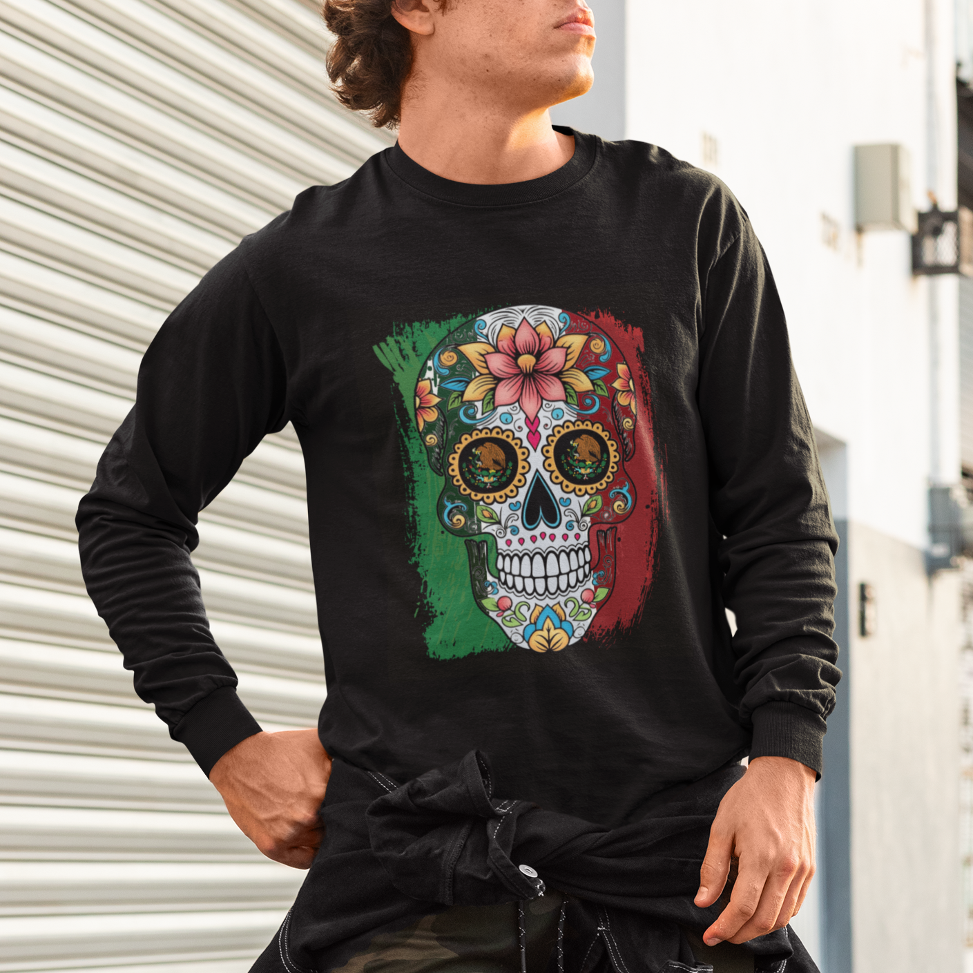 Sugar Skull Mexican Flag Sweatshirt Viva Mexico Hispanic Heritage Month TS02