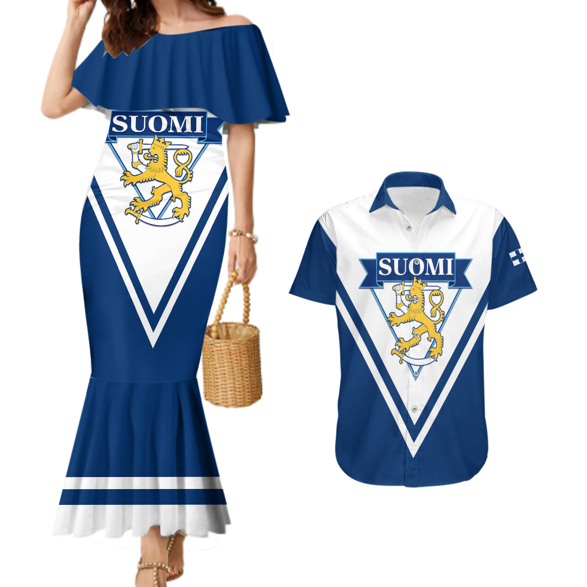 Finland Hockey 2024 Couples Matching Mermaid Dress and Hawaiian Shirt Come on Leijonat - Wonder Print Shop