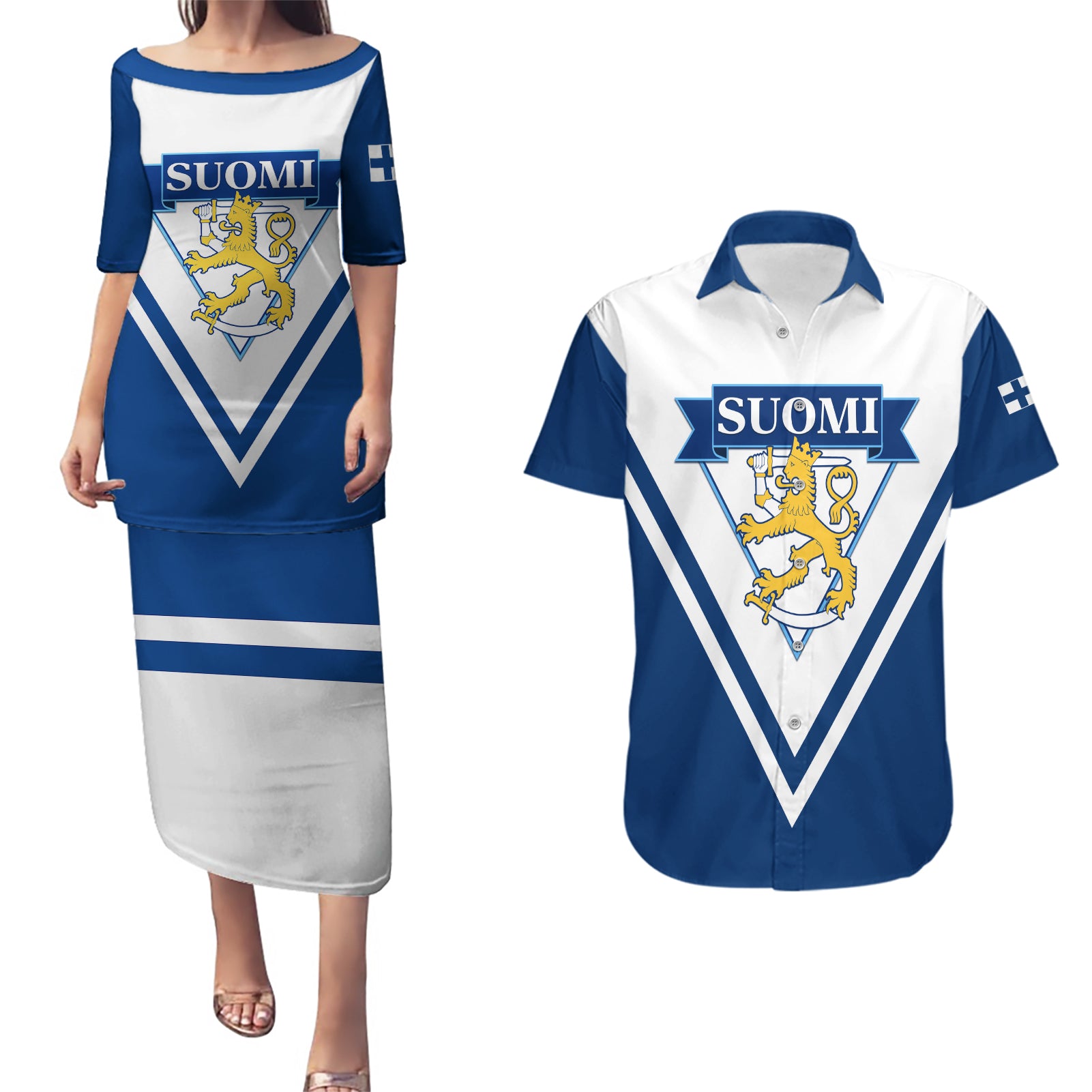 Finland Hockey 2024 Couples Matching Puletasi and Hawaiian Shirt Come on Leijonat - Wonder Print Shop