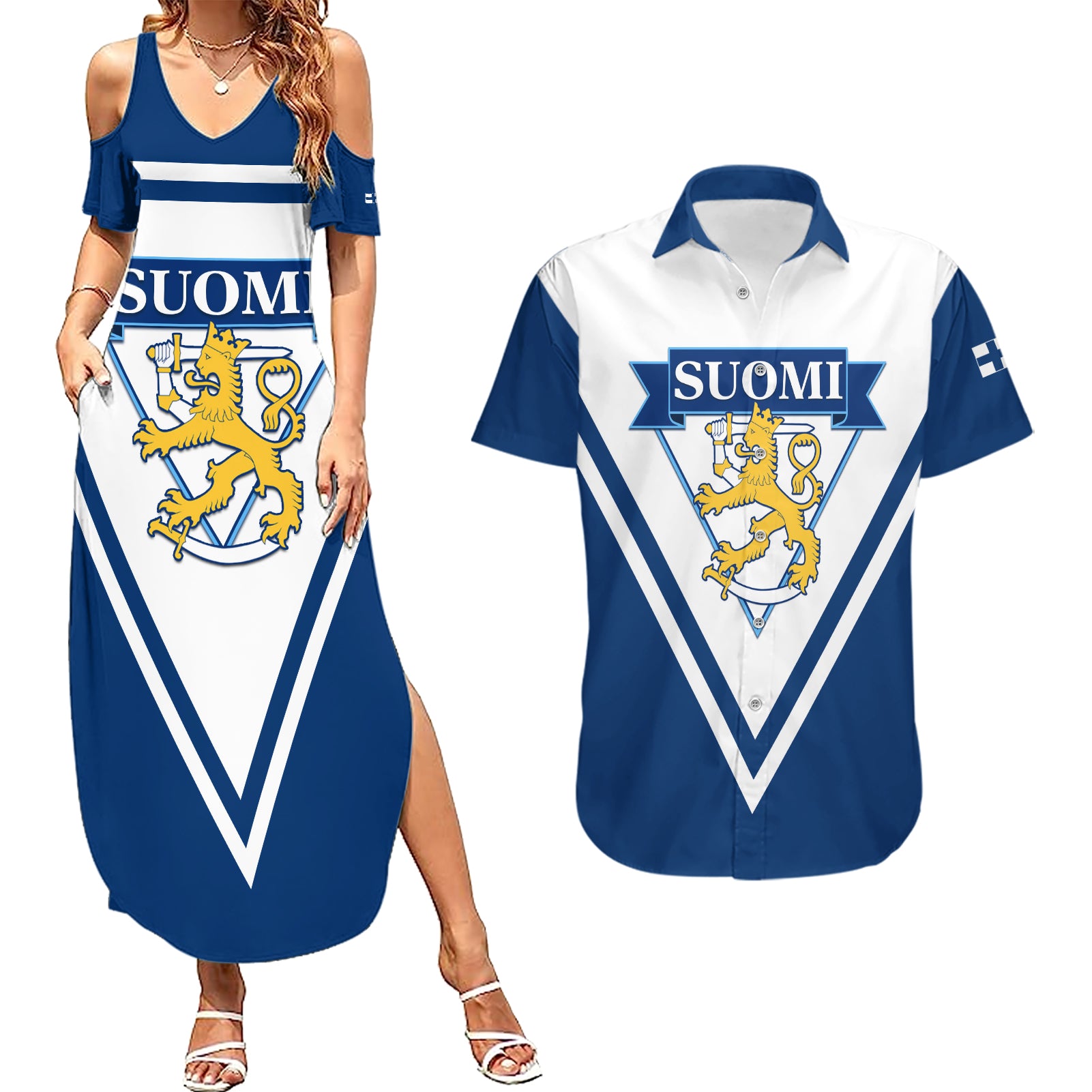 Finland Hockey 2024 Couples Matching Summer Maxi Dress and Hawaiian Shirt Come on Leijonat - Wonder Print Shop