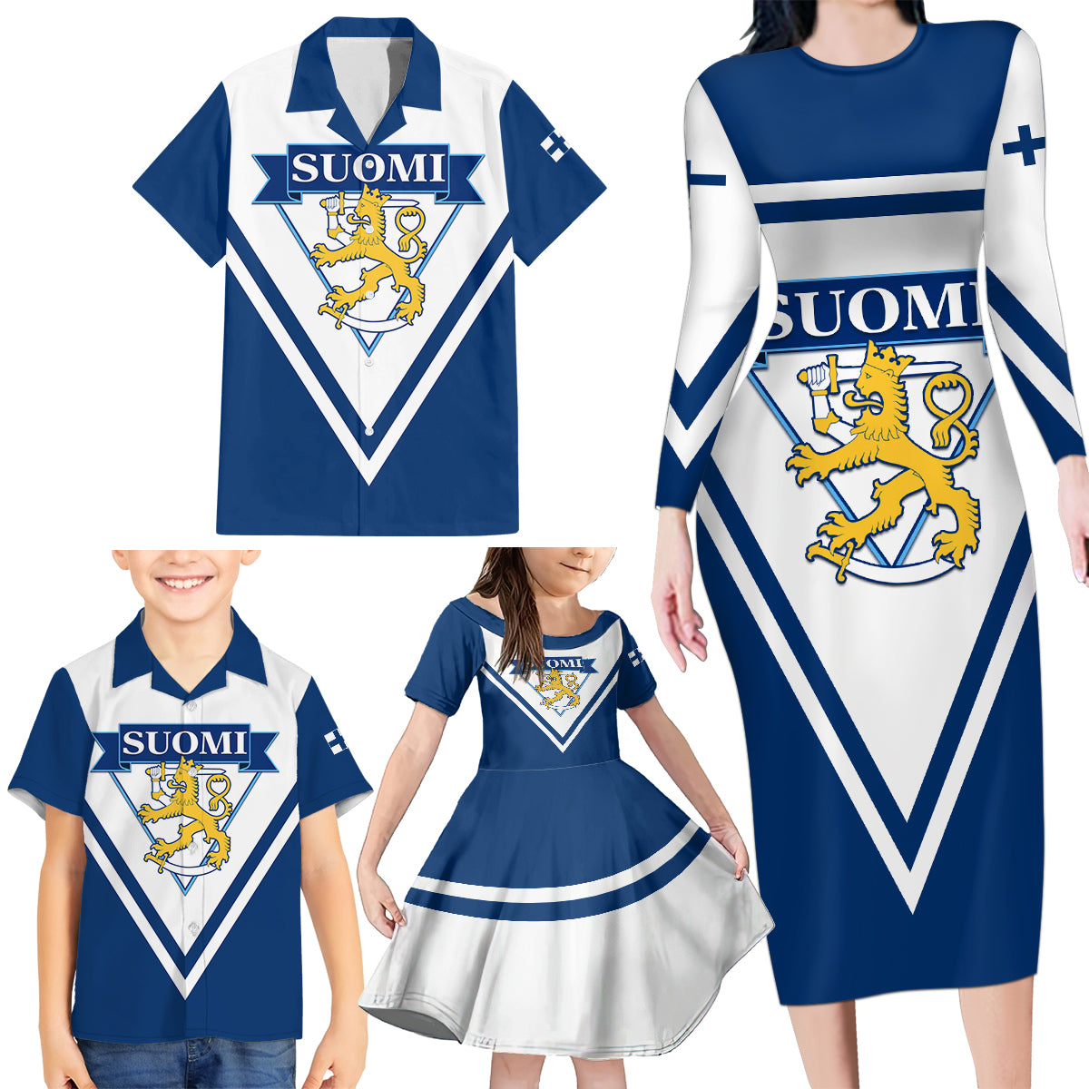 Finland Hockey 2024 Family Matching Long Sleeve Bodycon Dress and Hawaiian Shirt Come on Leijonat - Wonder Print Shop