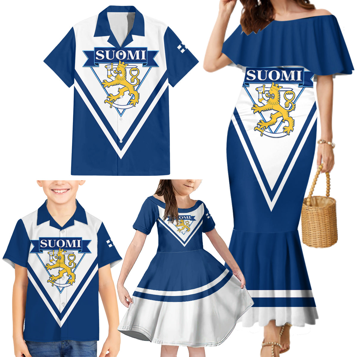 Finland Hockey 2024 Family Matching Mermaid Dress and Hawaiian Shirt Come on Leijonat - Wonder Print Shop